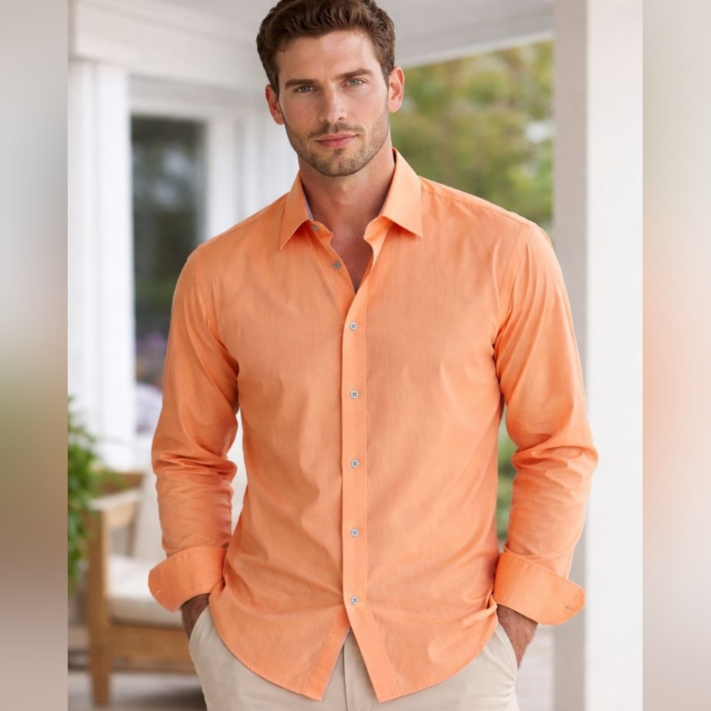 Robert Graham Mens Orange Casual Button Down Shirt Size L